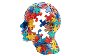 Human head in colourful puzzle isolated on transparent background
