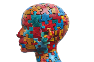 Human head in colourful puzzle isolated on transparent background