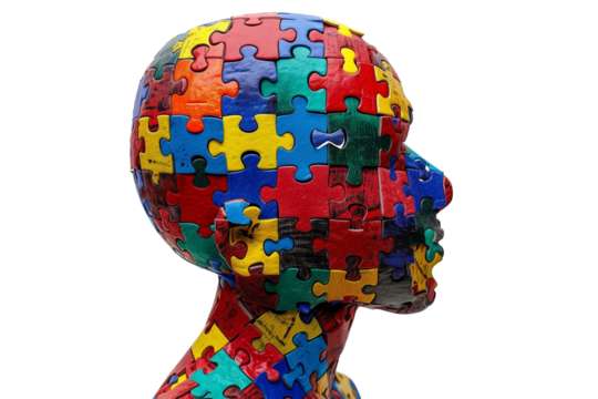 Human head in colourful puzzle isolated on transparent background