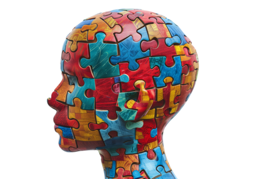 Human head in colourful puzzle isolated on transparent background