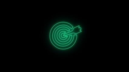 Neon Target Simple Icon or Keyword Targeting Line Icon. Target practice editable line illustration. Bright neon green target sign on black background. Outline neon target icon. Neon target sign.
