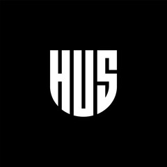 HUS letter logo design with black background in illustrator, cube logo, vector logo, modern alphabet font overlap style. calligraphy designs for logo, Poster, Invitation, etc.