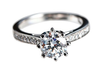 beautiful engagement ring with a huge centered diamond - product photo on white background