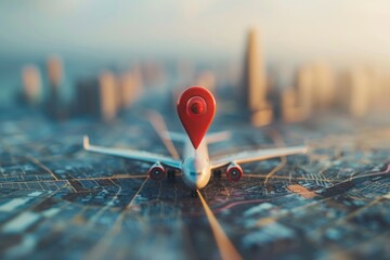 air plane fly GPS navigation pointer symbol city to city on the planet - obrazy, fototapety, plakaty