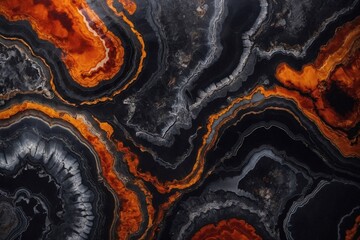 orange agate ripples and black marble texture background - obrazy, fototapety, plakaty