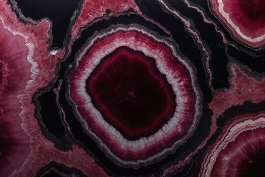 natural agate stone circles in magenta color merge with black marble texture background