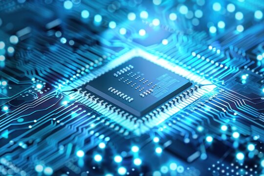 Computing processor, CPU, microchip and electronic circuit board. Advanced technology conceptual background