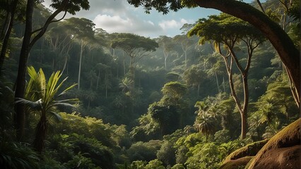 Obraz na płótnie Canvas tropical forest in the jungle, tropical jungle with tropical green trees, green tropical landscape