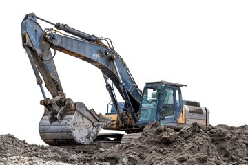 Excavator machine on construction site work Isolated on white background