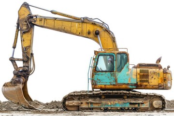 Excavator machine on construction site work Isolated on white background