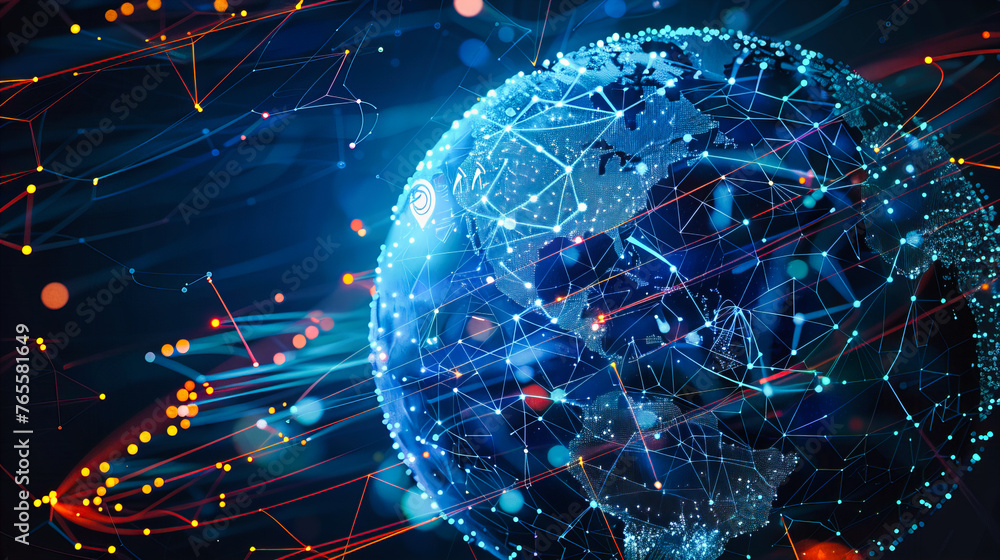 Aufkleber digital networking and global communication concept, symbolizing the interconnected world of busines