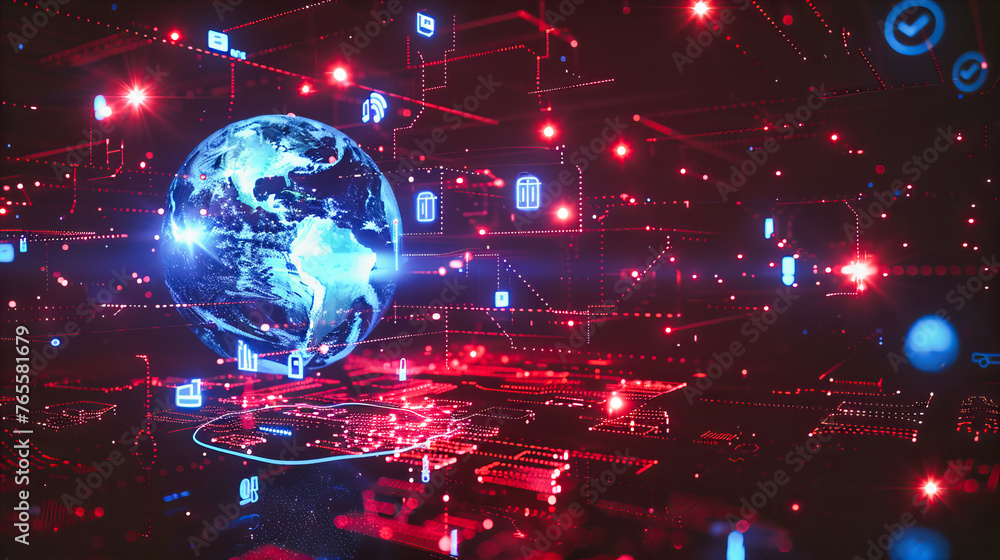 Poster digital networking and global technology concept, showcasing futuristic communication and internet c