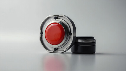 Large Red Push Button Isolated on a gray Background.