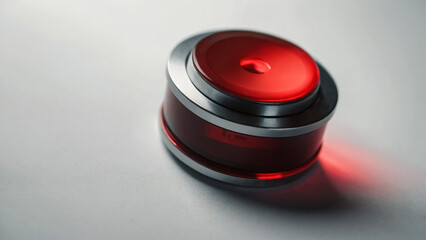 Large Red Push Button Isolated on a gray Background.