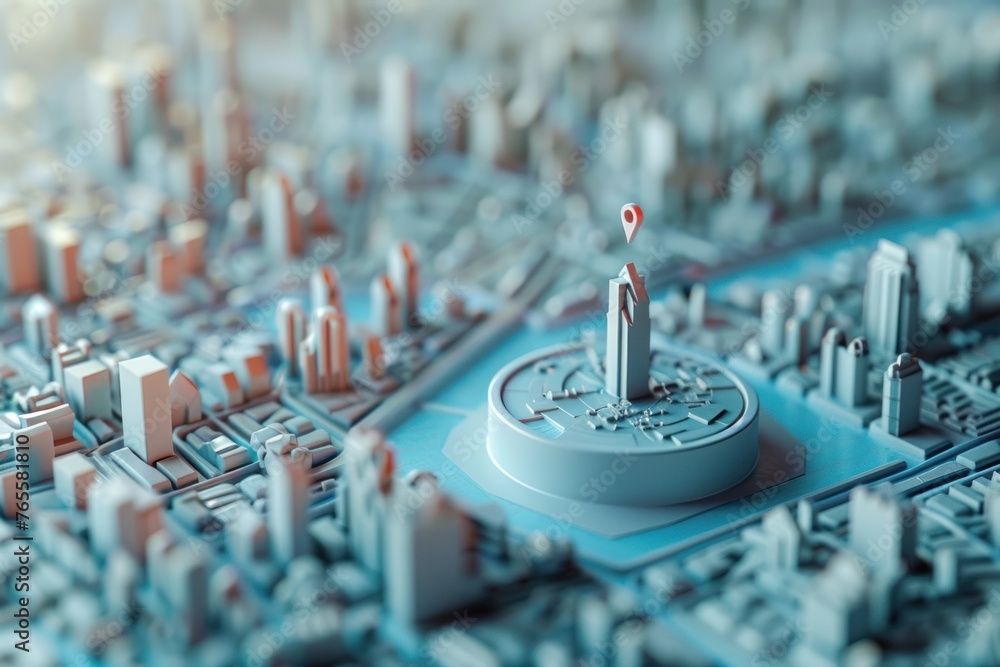 Poster gps navigation pointer symbol 3d modern city