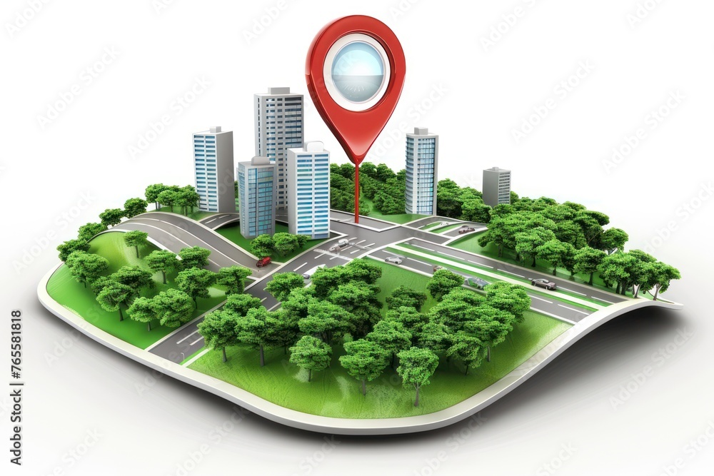Poster gps navigation pointer symbol 3d modern city