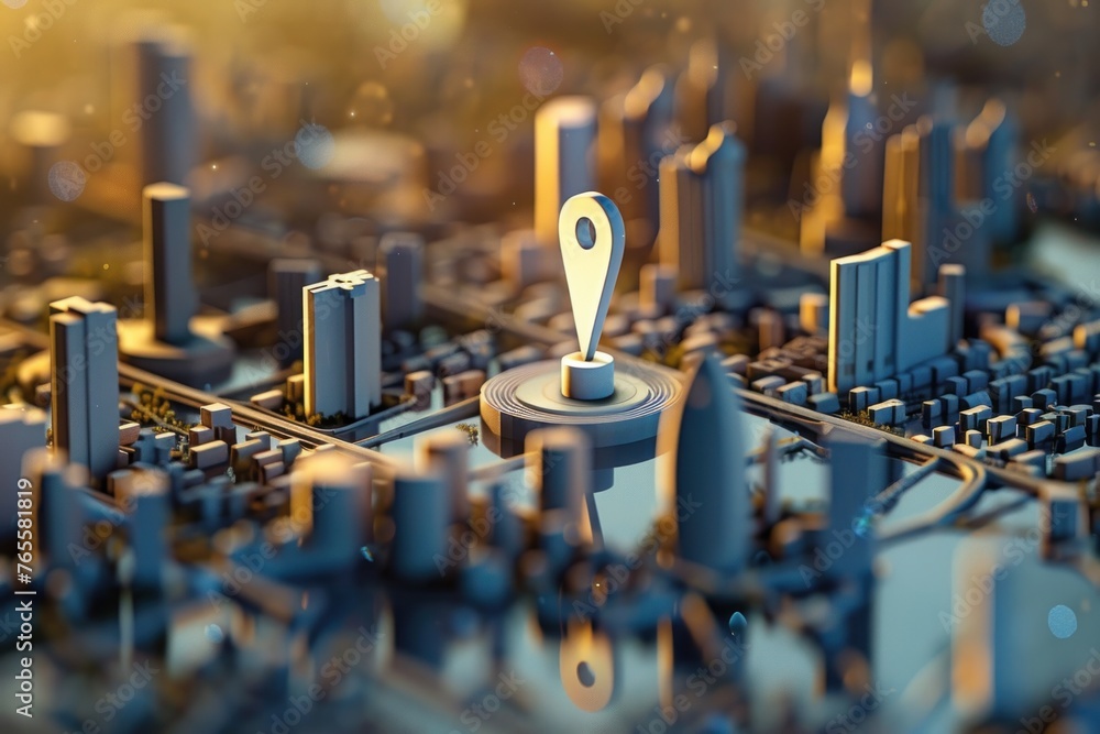 Poster gps navigation pointer symbol 3d modern city
