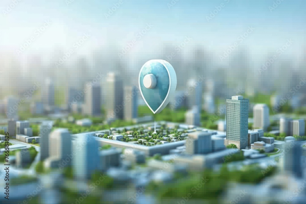 Poster gps navigation pointer symbol 3d modern city