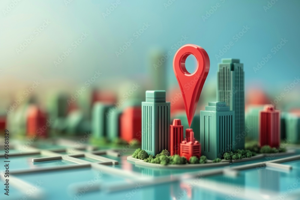 Poster gps navigation pointer symbol 3d modern city