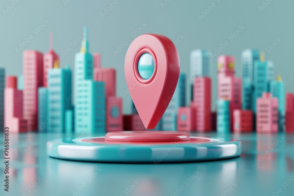 Poster gps navigation pointer symbol 3d modern city