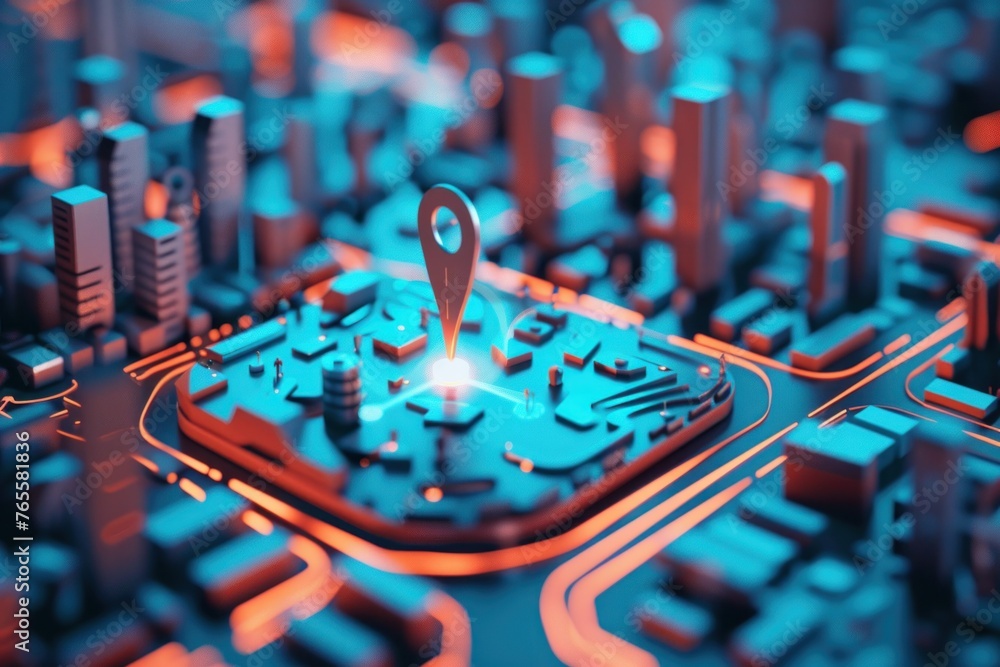 Poster gps navigation pointer symbol 3d modern city