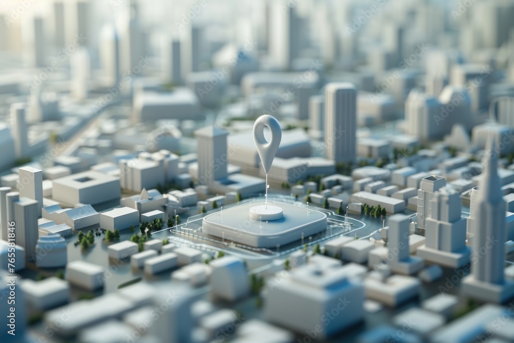 Poster gps navigation pointer symbol 3d modern city