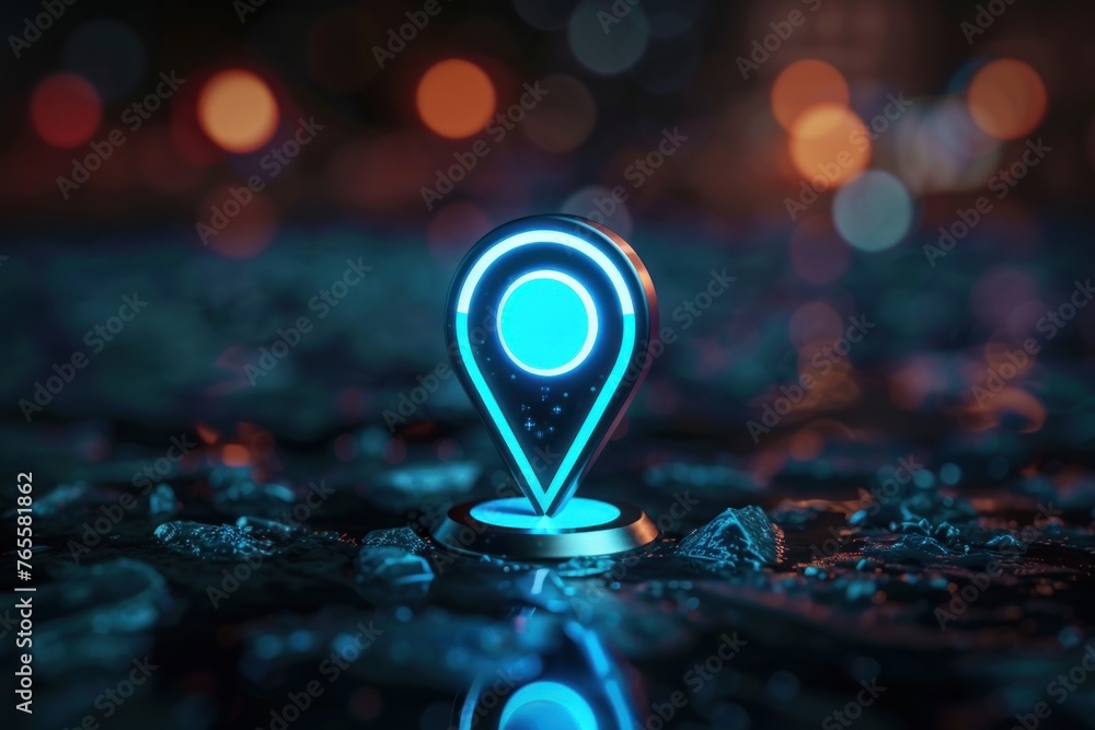 Poster gps navigation pointer symbol 3d modern city