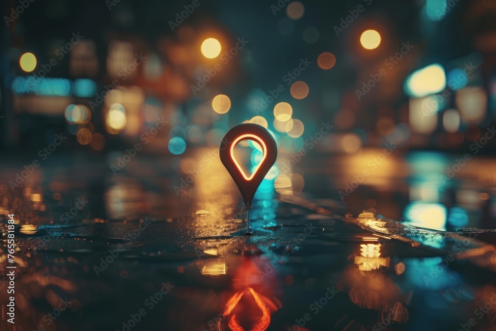 Poster gps navigation pointer symbol 3d modern city