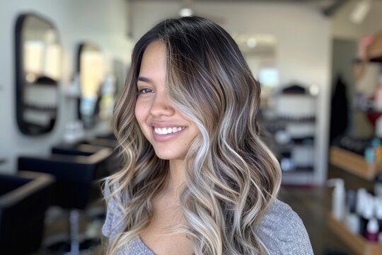 Gorgeous woman with ombre or balayage techniques hairstyle