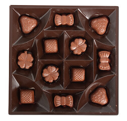 Chocolate Pralines in Box. Isolated with clipping path.