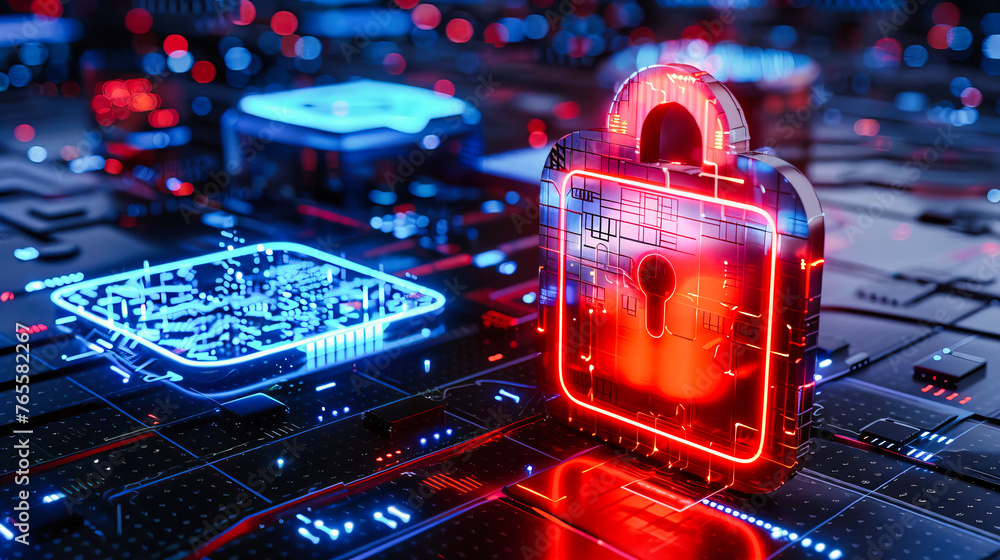 Poster digital security and network protection concept, highlighting the strategies and technologies used t