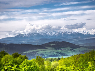 View of High Tatras and Pieniny from Gorce mountains