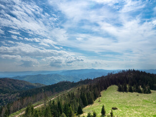 View from summit mountain Luban in Gorce mountains towards Beskid Sadecki