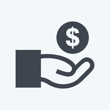 Cash Icon in trendy glyph style isolated on soft blue background