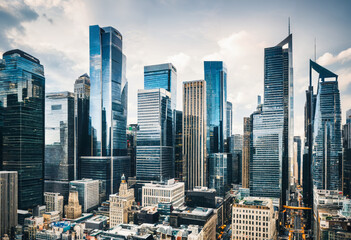 A bustling city skyline, where skyscrapers symbolize corporate ambition and achievement - obrazy, fototapety, plakaty