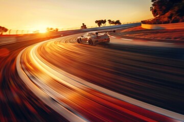 Race car is zooming around the track - obrazy, fototapety, plakaty