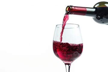 red wine pours from a bottle into a glas Isolated on white background