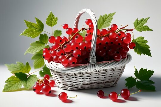ripe red currants in a basket isolated on a white background