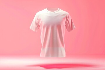 Front view of a blank white t-shirt against a pink gradient background, perfect for showcasing design and print concepts