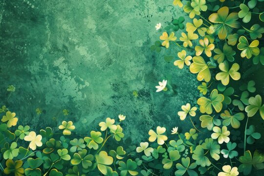 Three-leaved shamrocks green background, lucky concept green