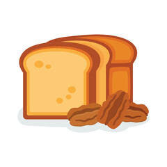 Pecan Bread icon vector isolated on a white background. Sweet delicious bread with pecan nuts vector illustration. Pecan Bread loaf graphic design element