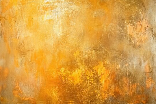 Warm golden wall background paint, yellow gold paper with orange messy grunge color splash.