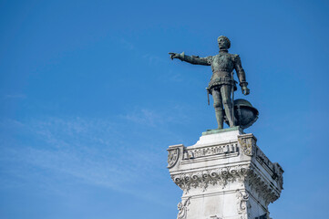 Detail of the monument to Prince Henry the Navigator (1900) in Infante Dom Henrique Square, Porto, Portugal.