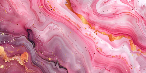 Abstract pink liquid background with glitter golden line and splash. Marble alcohol ink, luxury fluid art painting. generative ai
