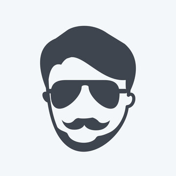 Hipster Man Icon in trendy glyph style isolated on soft blue background