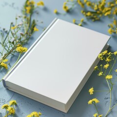 white cover notebook with some canola flowers 