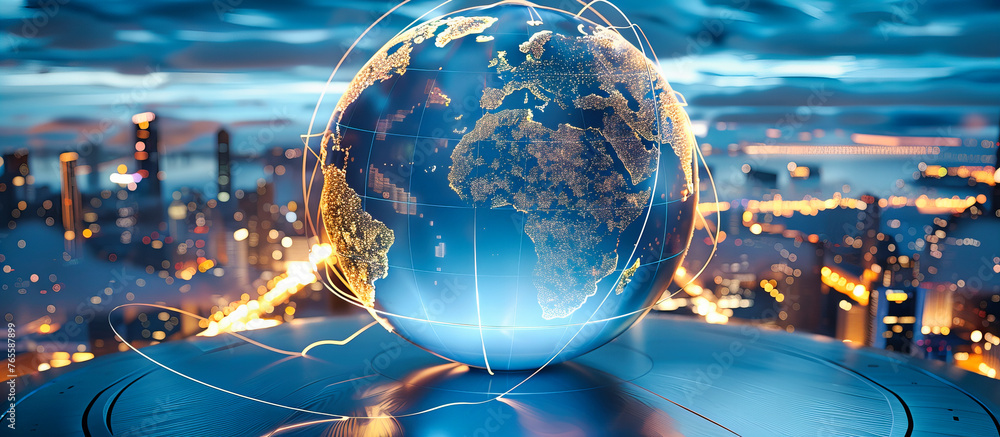 Aufkleber earth and digital networking concept, showcasing global connections and the futuristic aspect of int