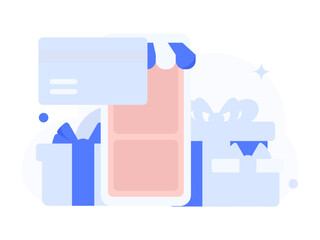 Holiday shopping people doing e-commerce online shopping flat vector concept operation hand drawn illustration
