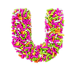 Alphabet U made of Colorful Sprinkles Letter U Rainbow sprinkles 3d illustration