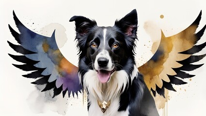 border collie dog in watercolor style - obrazy, fototapety, plakaty